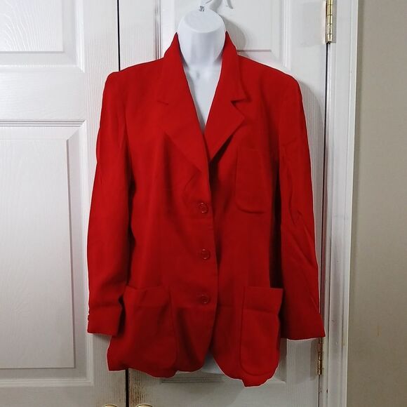 Anne Klein II red button front blazer business holiday party blazer Sz 10P NWOT - Picture 1 of 8
